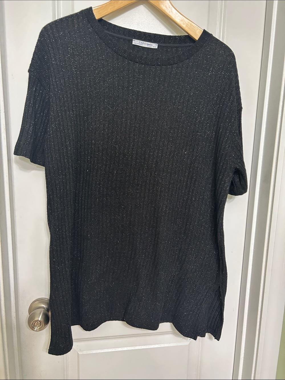 Zara Black Tee with Silver Lurex Ribbed Knit